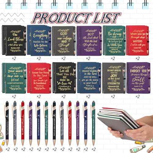 48 Pcs Operation Christmas Box Gifts, Christian Church Gift Set for Sunday School, Bible Verse A5 Spiral Notebook and Ballpoint Pen with Stylus Tip for Teacher and Student, Classroom Reward