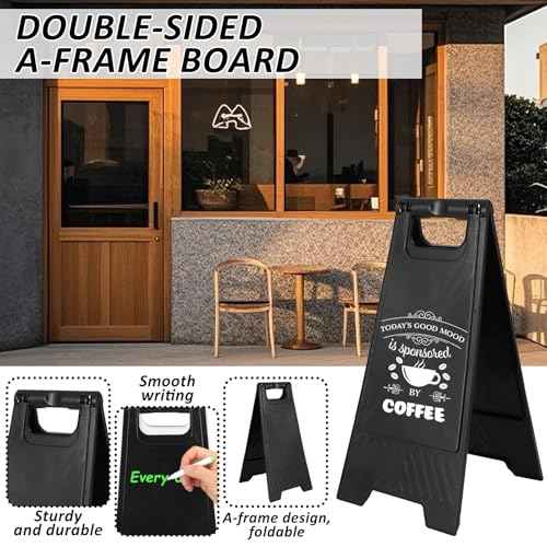 3 Pack A Frame Sign, Sandwich Board Signs with Black Dry Erase Surface, Double Sided & Heavy Duty, Portable Folding Sidewalk Sign Dry Erase Poster Board for Outdoor Restaurant Cafe Shop Menu (Black)
