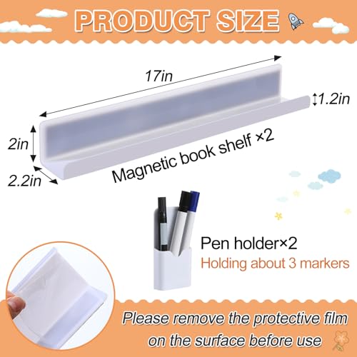 Apipi 17-Inch White Acrylic Magnetic Book Shelf & Pen Holder Set for Whiteboard