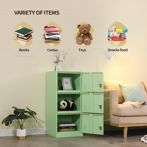 DAYTOYS 3 Door Metal Vertical Storage Locker for Kids Bedroom, Children Room, School, Office, Home,Stackable Steel Storage Cabinet for Toys, Sports Equipment,Anti-Tilting Device. (3D, Green)