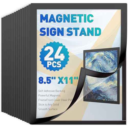 Uniclife 24 Pack Magnetic Sign Holder 8.5" x 11" Self-Adhesive Magnetic Picture Frame Wall Mounted Display Frame for Home Office Store Poster Document Holder for Wall Door Glass Window Refrigerator
