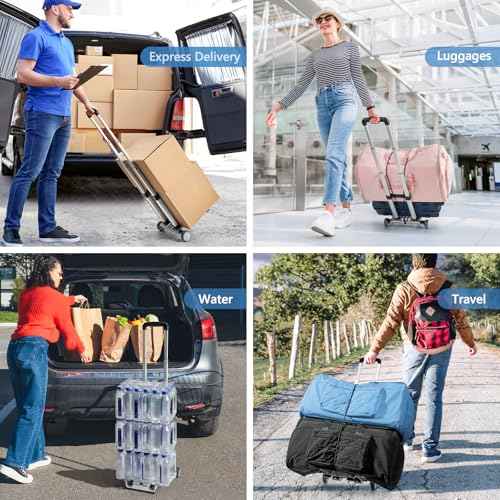 KEDSUM Mini Luggage Cart with Wheels Foldable, Lightweight Aluminum Trolley Cart with Wheels, Expandable Baseplate Foding Hand Truck Dolly, Small Backpack Portable Dolly for Airport Travel Moving Use