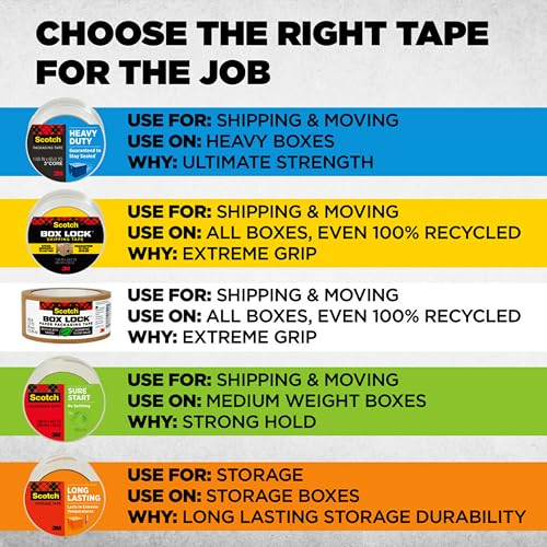 Scotch Sure Start Packing Tape, Clear, Holiday Wrapping Tape with Quiet Unwind and Easy Start, 1.88 in. x 25 yd., 6 Tape Rolls