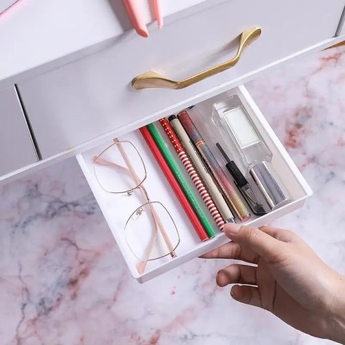 1pc Hidden Adhesive Drawer Storage Box Under The Desk, Fixed Square Office Stationery, Makeup Pen, Drawer Style Non Perforated Anti theft Storage Box Under The Desk