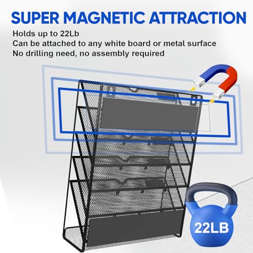 Black 6-Tier Magnetic File Holder, No Drilling Office & Refrigerator Organizer