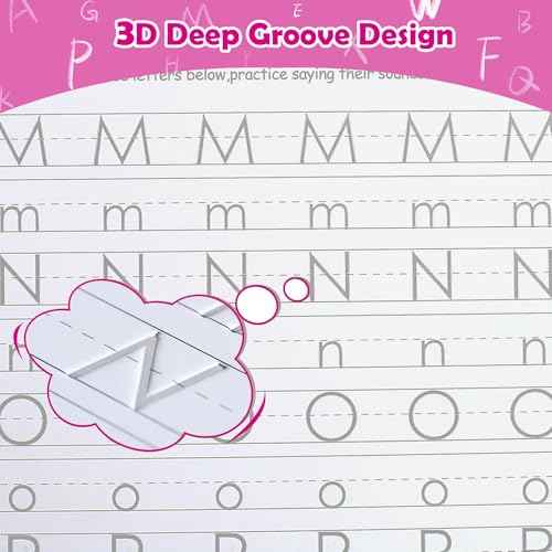 6 Pack Large Grooved Handwriting Copybooks,10.2 x 7.4 In Magic Writing Practice Workbooks with Pens,Reusable Alphabet,Numbers Tracing Books for Kids 3-8,Kindergarten Preschool Learning Activities