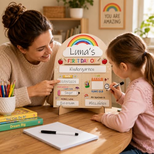 NELXI Back to School Sign - My First & Last Day Wooden Chalkboard for Kids, Reusable Preschool & Kindergarten Classroom Board - Back to Class