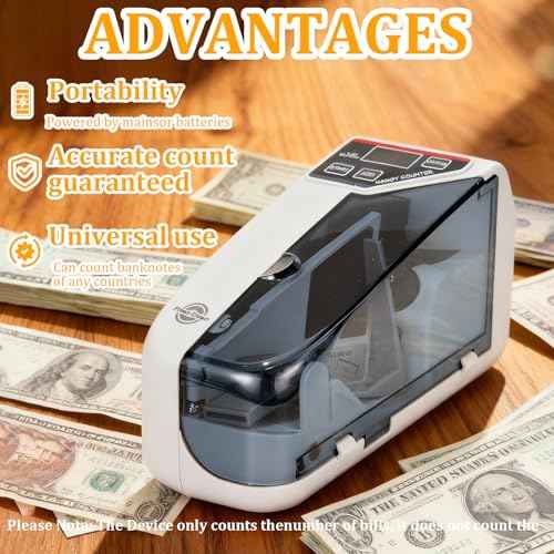 WINB Money Counter Machine with UV Counterfeit Detection - Portable Cash Counter Machine, 600 Notes/Min High-Speed Money Counting Machine for Bills & Currency
