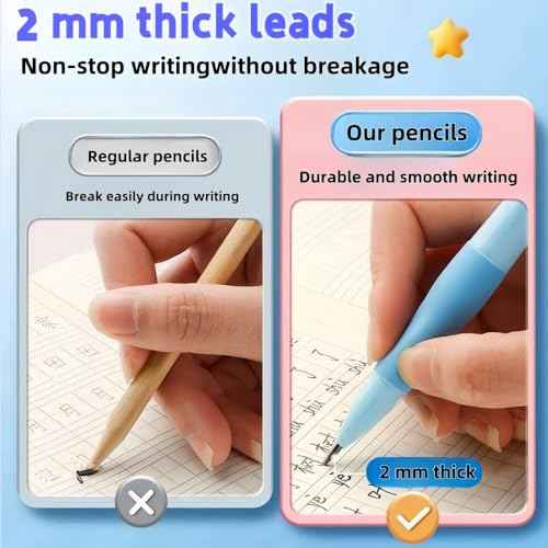 Handwriting thick mechanical pencils with grip: 2.0MM HB Pencil for kids with 14 leads (6 pack)