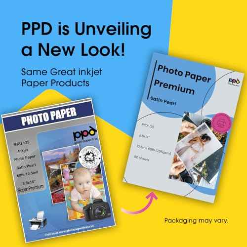 PPD Satin Photo Paper for Inkjet Printer, Premium Pearl Luster Finish 8.5 x 14 Size Sheets for Printable Photos, Thick 255 gsm 68 lbs 10.5 mil, White, Water Resistant & Instant Dry Prints (50 Pack)