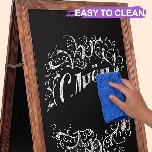 SEENYOO 40x20 Inch Double Sided Wooden Chalkboard Sign with Markers - Brown