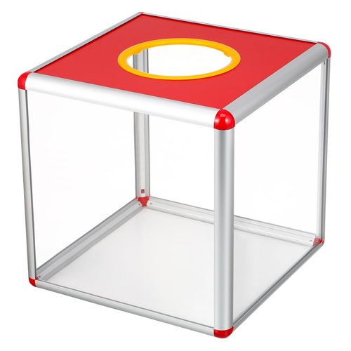 VILLCASE Acrylic Raffle Box with Hole, 25cm Square Donation Raffle Ticket Holders Aluminum Alloy Clear Voting Container For Donating Party Games Suggestion Office Use