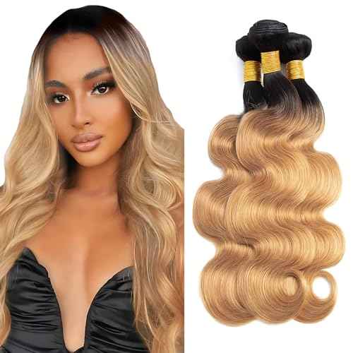 1b/27 Human Hair Bundles Ombre Body Wave Bundle 10 12 14 Inch Brazilian Unprocessed Virgin Remy Double Weft 3 Bundles Human Hair Blonde Ombre