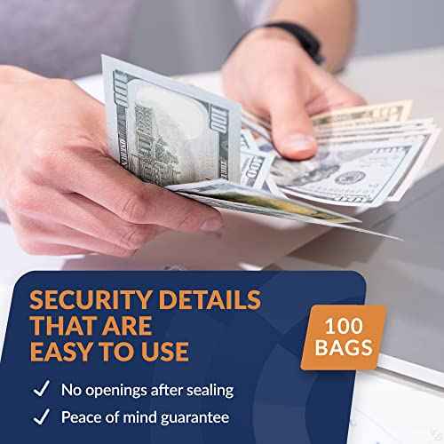 ControlTek SafeLok 12" x 16", Clear, 100 Bags, Tamper-Evident Deposit Bags for Cash Handling & Valuables, Moisture, Heat and Cold Sensitive Ink, Tear-off receipt + Large Barcodes 585093