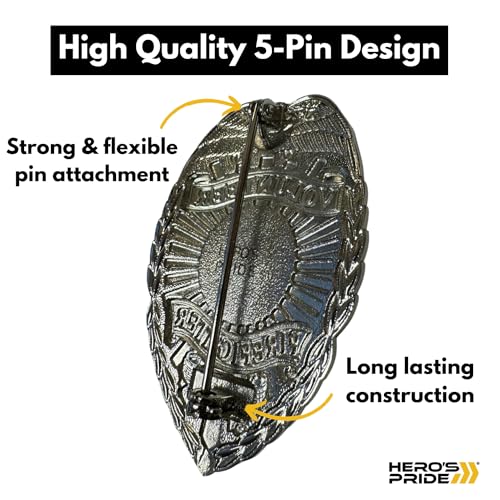 Hero's Pride Security Officer Badge, Enameled & Plated, 5PC Pin Catch Design, Standard Issue Badge Size