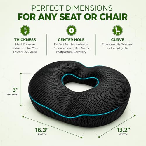 Donut Gel Sitting Pillow – Large Orthopedic Memory Foam Coccyx Cushion for Tailbone Pain