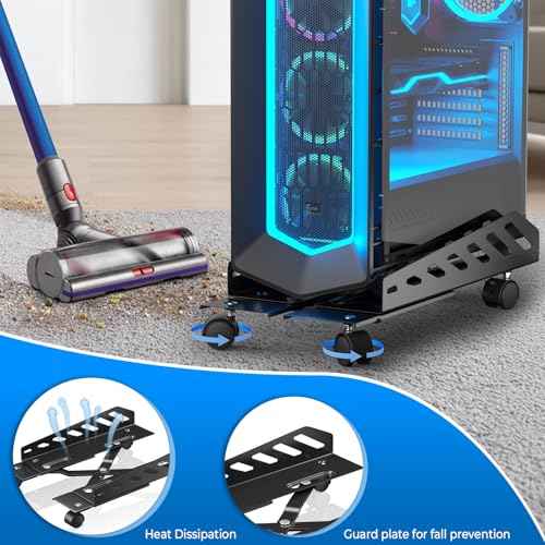 AGPTEK CPU Stand, Computer Tower Stand Adjustable Length(15.7"-20")and Adjustable Width (6.3"-11.8") with 2 Locking Wheels and 2 Caster Wheels, UPC Steel Rolling Stand Computer Stand for Desktop Tower