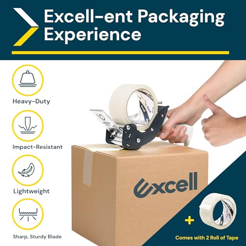 Excell RTS-82891 Low Noise Packing Tape Dispenser, Tape Gun Fit 2 Inch Wide Tape 3 Inch Core for Carton, Packaging and Box Sealing - 2Pack