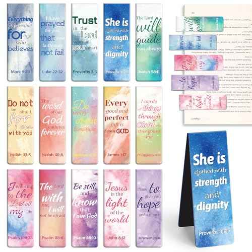 Magnetic Bookmarks, Tumwisk 15PCS Large Bible Quotes Christian Bookmarks for Women, Double Sided Book Markers, Book Marks for Reading Women Students Teachers Supplies