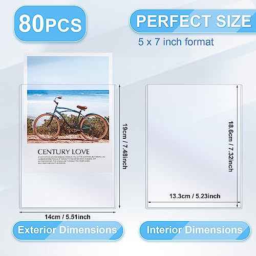 80 Pcs 5" x 7" Rigid Print Protectors, Clear Waterproof Hard Plastic Page Sheet Protectors Top Loading Rigid Photo Card Postcard Sleeves for Album Paper Document Holder