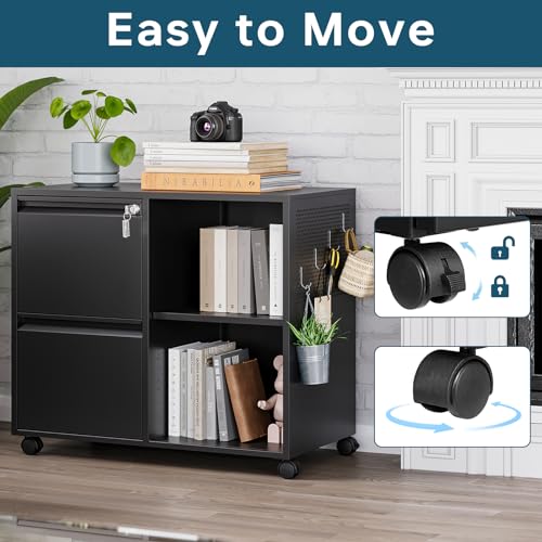 MIIIKO Metal 2-Drawer Lockable File Cabinet with Locking Drawers and Mobile Casters