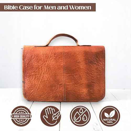 Leather Bible Cover Book Cover Planner Cover with Zipper & Handle and Inner Pocket for Men and Women- Church Bag Carrying Case Christian Religious Gifts (Brown, Medium)