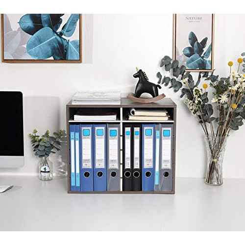 TQVAI Literature Organizer, Heavy Duty 12 Compartments Countertop Mail Organizer with Adjustable Shelves, Wooden Desk Paper Storage Organizer, Mailboxes Cubbies for Office, Classroom, Retro Grey/White