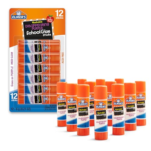 Elmer's Disappearing Purple School Glue Sticks - Washable, 6g, Pack of 12