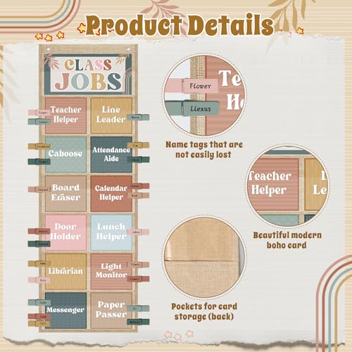 Pasimy Modern Boho Class Jobs Pocket Chart Classroom Management Decor