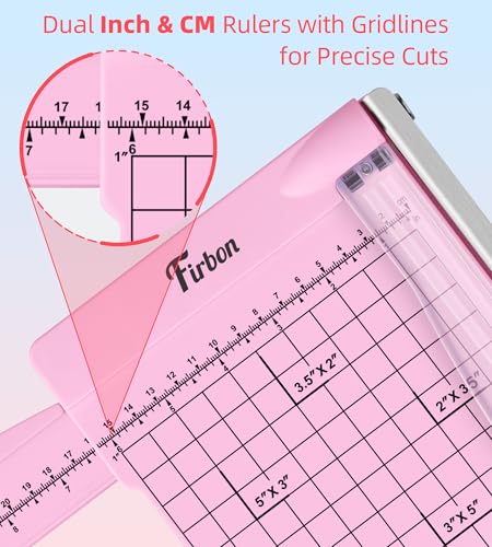 Firbon Pink 12-Inch Guillotine Paper Cutter with Hidden Ruler, Compact Trimmer