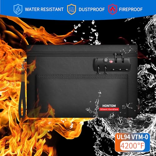 Hontom Double Layer Fireproof Money Bag with Lock & Hidden Zipper - 11x7 in (Black)