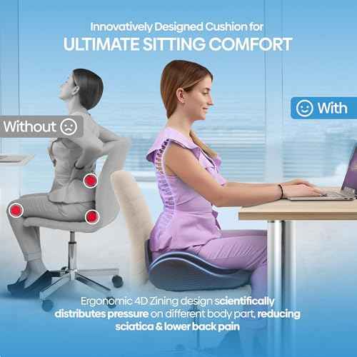 Orthopedic Gel Memory Foam Seat Cushion ? Ergonomic Design for Tailbone & Sciatica Pain Relief, Coccyx, and Pressure Relief for Office Chair, Car, and Wheelchair (Black/Deep Gray, X Large)