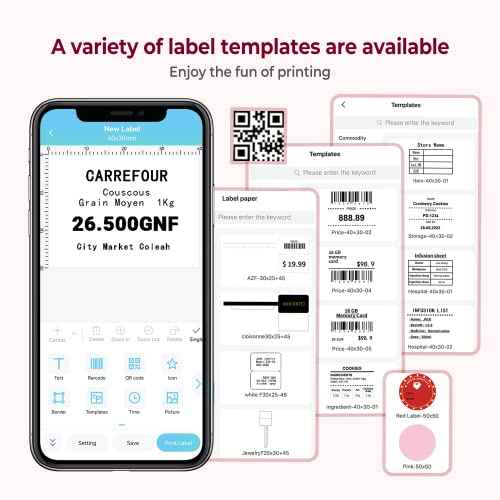 Phomemo Thermal Label Maker - M110 Barcode Label Printer Portable Bluetooth Labeler Maker Machine for for Small Business, Address, Logo, Clothing, Mailing, with 40x30mm Label, Pink