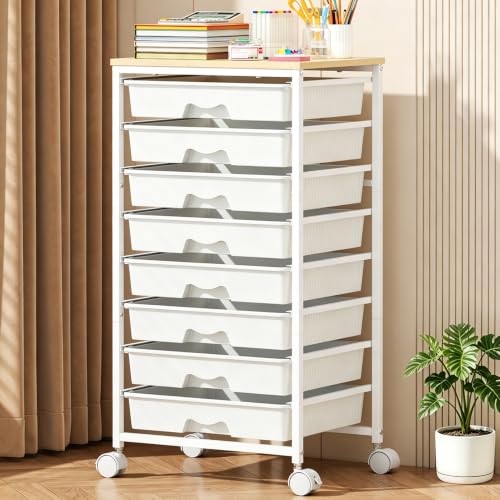 White Goovilla Rolling Cart with 8 Drawers for Art, Office, Dorm, Craft