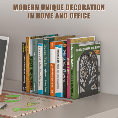 VFINE 2 Pairs Tree Book Ends - Black Metal Decorative Bookends for Shelves - Style-A