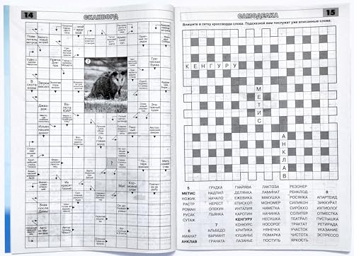 Russian Language Crossword Puzzle Magazine - Brain Teasers, Word Search, Logic Games, 68 Pages