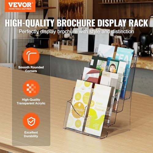 VEVOR 8.5 x 11 Inch Acrylic Brochure Holder 4-Tier Display Stand with Removable Dividers