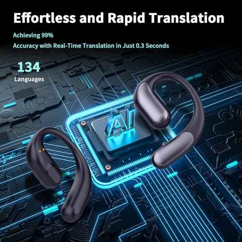 AI Translator Earbuds, Real-Time Translation Earbuds with 134 Language Support, HD Sound, Open-Ear Design, Wireless Bluetooth 5.4, 3-in-1 AI Translator for Travel, Business & Learning (Black)