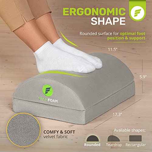 ErgoFoam Foot Rest for Under Desk at Work - Chiropractor Endorsed 2in1 Adjustable Premium Under Desk Footrest - Ergonomic Desk Foot Rest with High-Density Compression-Resistant Velvet Soft Foam (Grey)