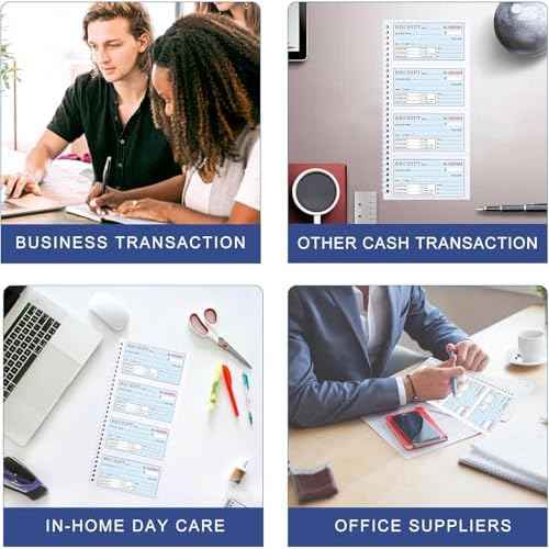 Zzrywuty Money and Rent Receipt Book with Cardboard Insert,2-Part Carbonless,5.3¡±x11.2¡± Spiral Bound,200 Sets per Book,4 Receipts per Page for Office Supplier,Rent and Cash Transaction