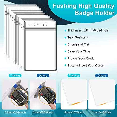Fushing Pack of 100 Clear Plastic Vertical Badge Holders, Name Tag Holders, Card Holders (XXL)