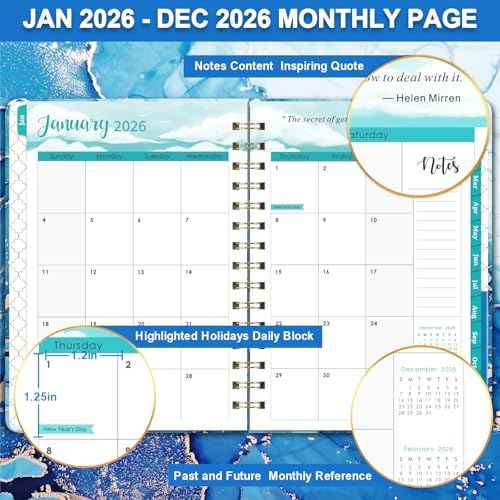2026 Planner - Planner 2026, January 2026 - December 2026 Weekly and Monthly, 8.5" x 6.4", with Elastic Closure, Back Pocket + Thick Paper