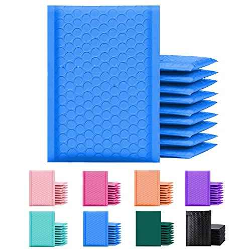 Yens Poly Bubble Mailers 4x8 50 Pack Blue Waterproof Self Seal Adhesive Shipping Bags, Cushioning Padded Envelopes for Shipping, Mailing, Packaging Usable 4x7