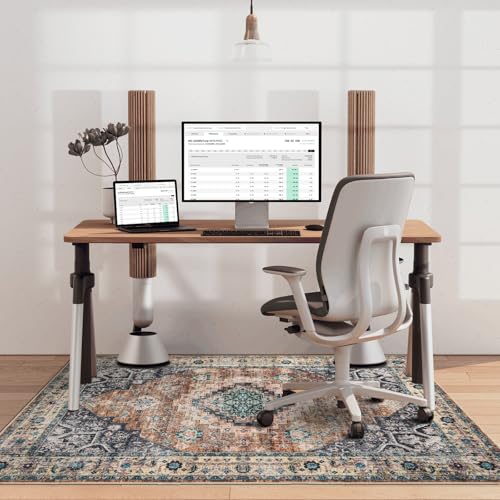 Office Chair Mat for Hardwood Floor, 48"60" Boho Under Desk Rug with Non-Slip Backing as Floor Protector, Computer Rolling Chair Mat for Office Home, Machine Washable, Red