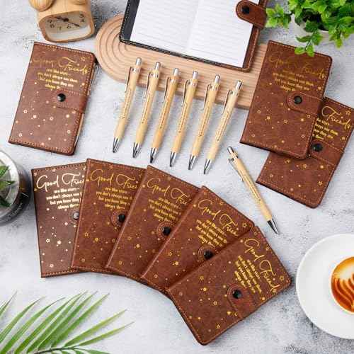 24 Pcs Friendsgiving Gift Bulk for Good Friends A6 Leather Journal Notebook Notepads with Bamboo Pens Friendship Appreciation Gift for Thanksgiving Birthday Women Sister Group (Brown)