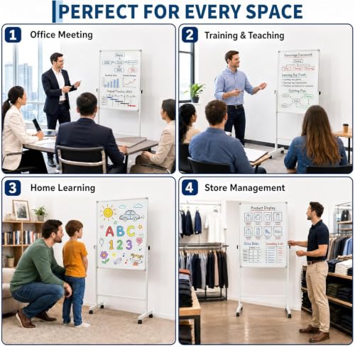 IDEALHOUSE 40x28 Inch White Double-Sided Mobile Whiteboard with Adjustable Height