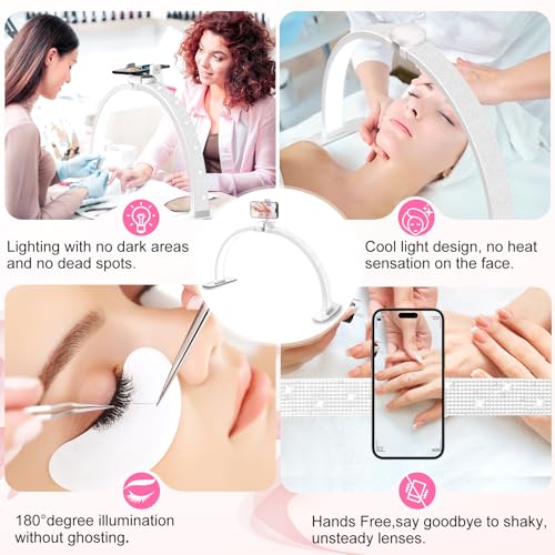 Nail Half Moon Light: Arch Rhinestone LED 29in Moonlight with Phone Holder Stand 3 Light Colors /10 Brightness Levels - Professional Nail Salon Esthetician Media Tech