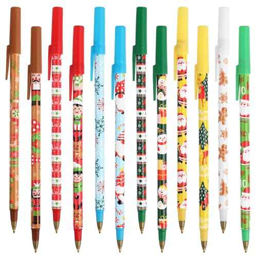 FINGOOO 36 Pieces Christmasb Ballpoint Pens,Christmas Pens for Kids Adults Bulk 12 Styles Black Ink Pens for Goodie Bag Stuffers Home School Office Party Gift