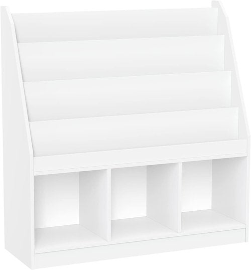 RiverRidge Kids Bookrack - 4 Shelves with 3 Cubbies for Organized Storage | White, 11.81"D x 35"W x 36"H
