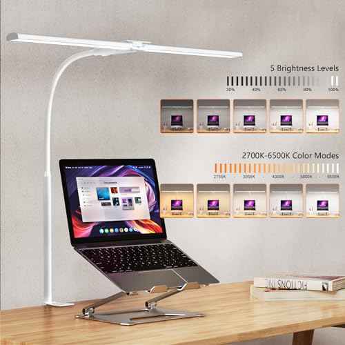 EppieBasic LED Double Head Architect Lamps, Extra Bright Workbench Office Lighting, Eye Protection Modern Desk Light for Monitor Working Reading White 1200LM